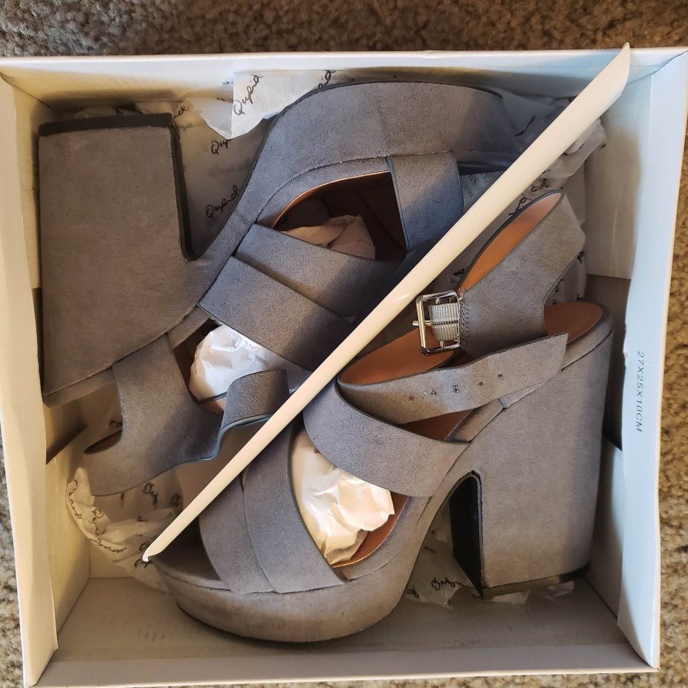 Qupid Grey Chunky Heels, New In Box